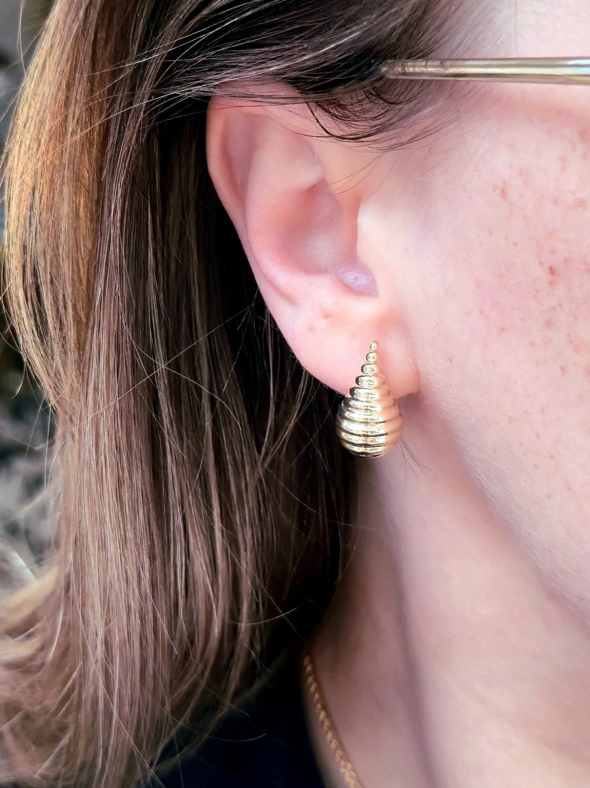 New 9k Yellow Gold Fashion Waterdrop Stud Drop Earrings Pattern Bottega Chunky