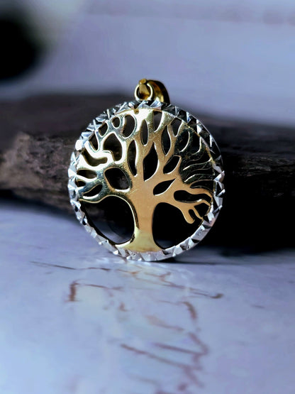 Beautiful Solid 9k Yellow/White Gold Pendant Tree of Life Diamond Cut 19mm NEW