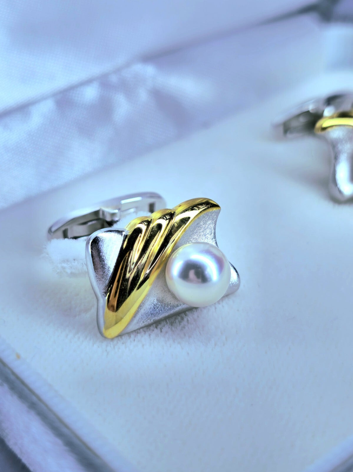Sterling Silver & Yellow Gold And Natural Pearls Cufflinks Arita Collection