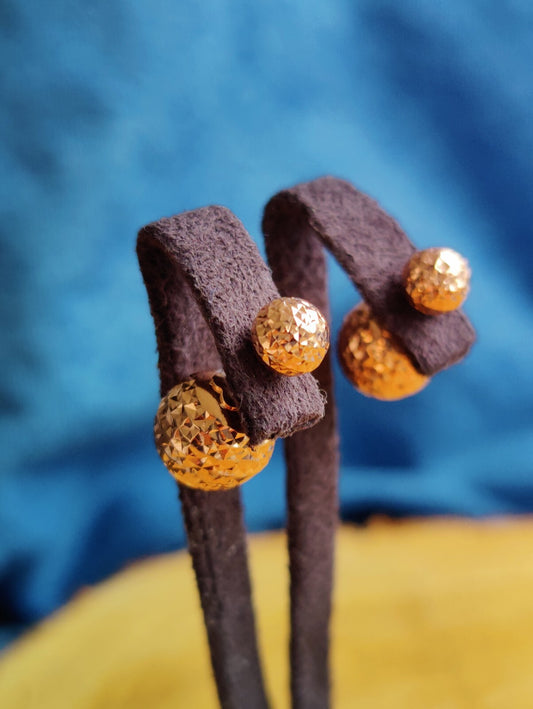 New Double Ball Reversible 9K Rose Gold Stud Earrings 6-10mm Diamond Cut Balls