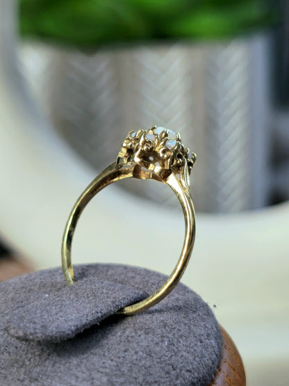 Lovely 9ct Yellow Gold Flower Opal Ring Cluster Prong Set Size N Hallmarked