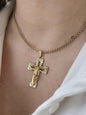New Solid 9ct Yellow Gold Square Cross with Jesus Pendant 45mm x 25mm Hallmarked