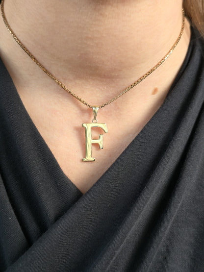 New Solid 9K Yellow Gold Initial Letter F Pendant  Personalised 32mm Hallmarked