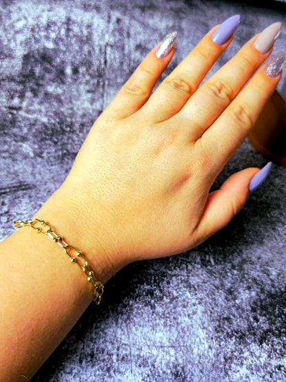 9K Yellow Gold Interlink Ball Bubble Horseshoe U Shape Chain Bracelet 18cm 7.1''