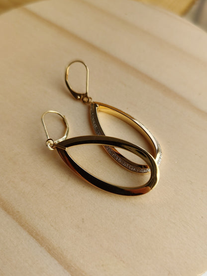 NEW Sparklig OVAL Drop Dangling Earrings 9ct Yellow Gold Leverback Hallmarked