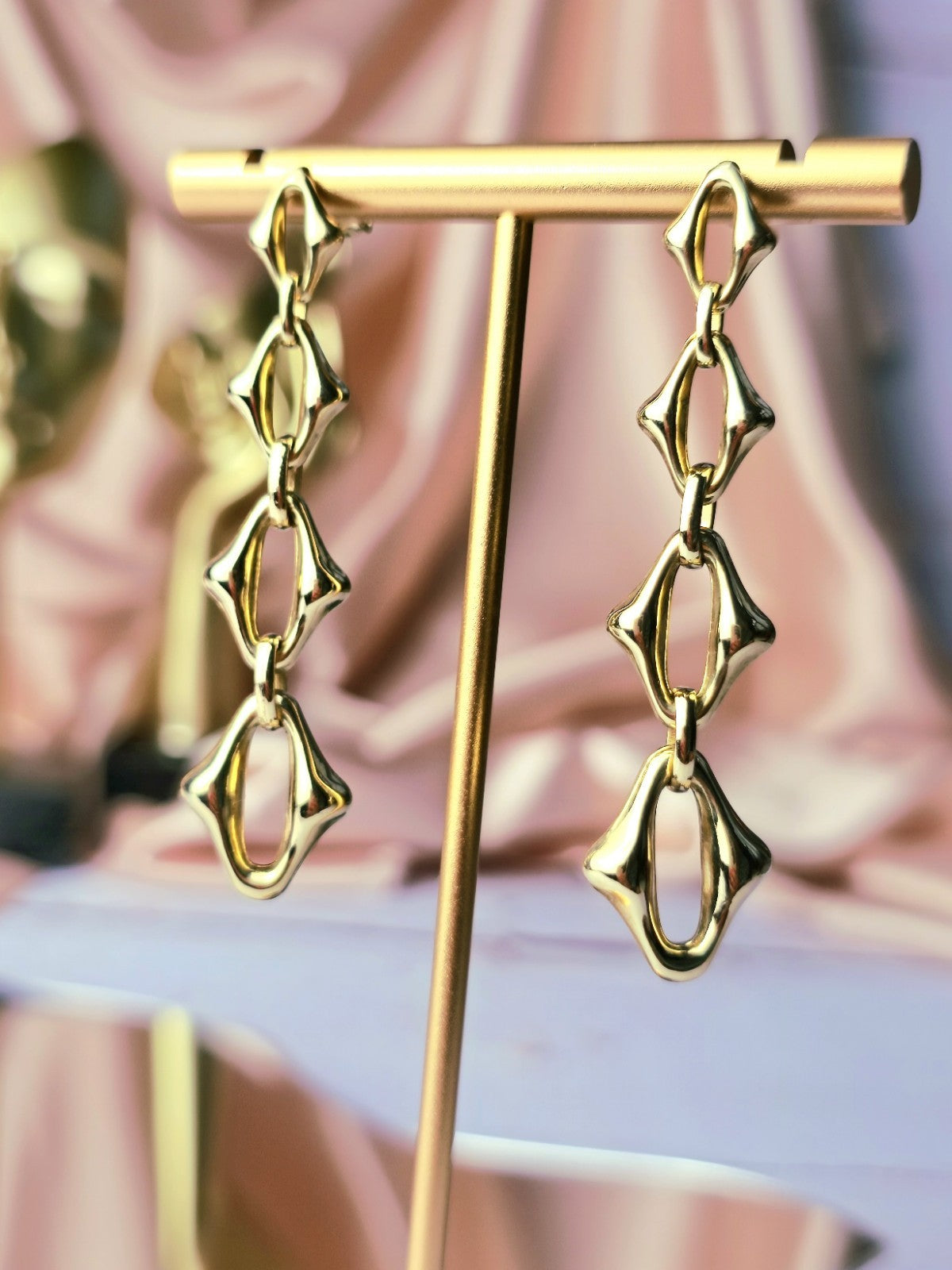 New 9ct Solid Yellow Gold Drop Dangling Earrings 6.35CM Long Chunky Boohoo Drops