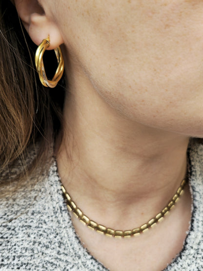 9ct Solid Yellow Gold Twisted Hoop Earrings Creole Hoops 28mm 4.5g Hallmarked