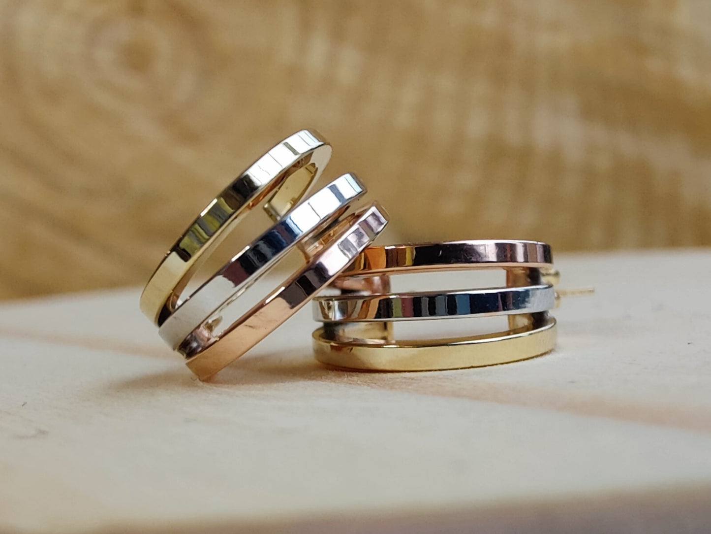 Solid 9ct Yellow/White/Rose Gold Huggies Trinity Three Color New Hallmarked 