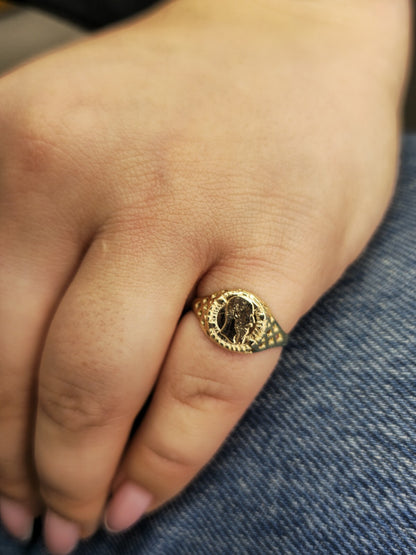 New 9ct Yellow Gold Signet Small Coin-Looking Like Ring size M Pinky Finger