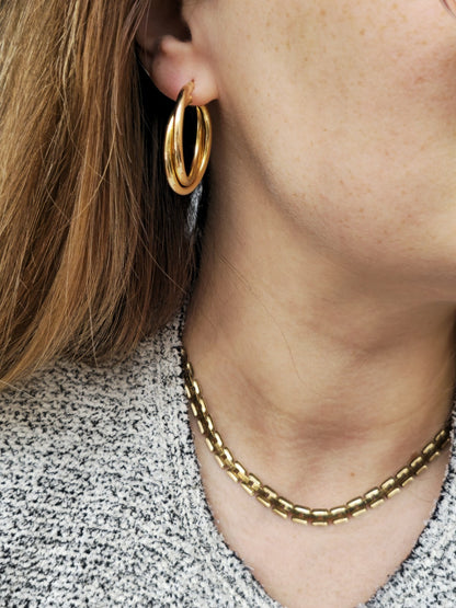 9ct Solid Yellow Gold Twisted Hoop Earrings Creole Double Twist Hoops 30mm 5.3g