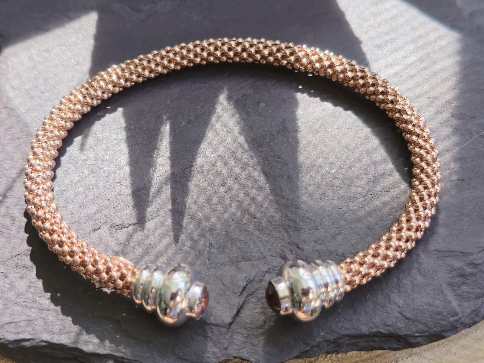 New 9k Rose/Red/Pink Gold TORQUE BANGLE TORQ BALL Open Split BRACELET Hallmarked