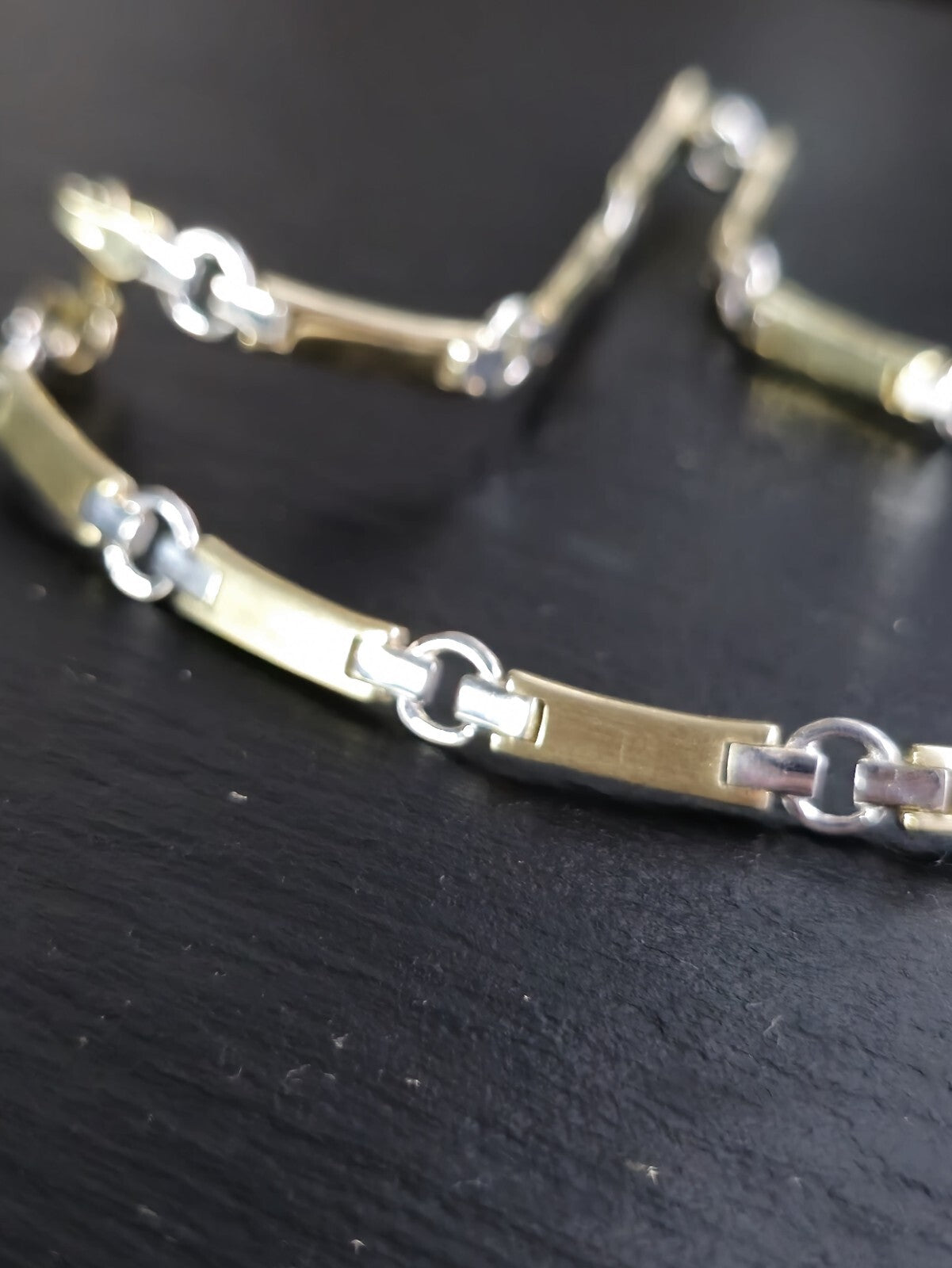 New Solid Fancy 9ct Yellow/White Gold Necklace Collar Chocker Circles/Bars 20g