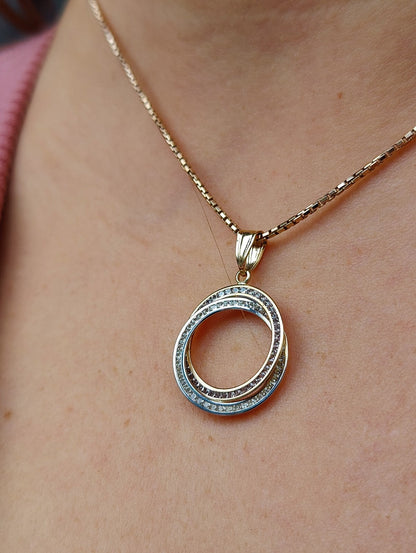 New Round Solid 9ct Yellow Gold Cubic Zirconia Pendant Double Twisted Circle CZ 