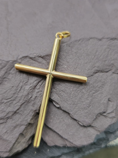 New Solid 9ct Yellow Gold Plain Cross Simple Pendant 55mm x 30mm Hallmarked