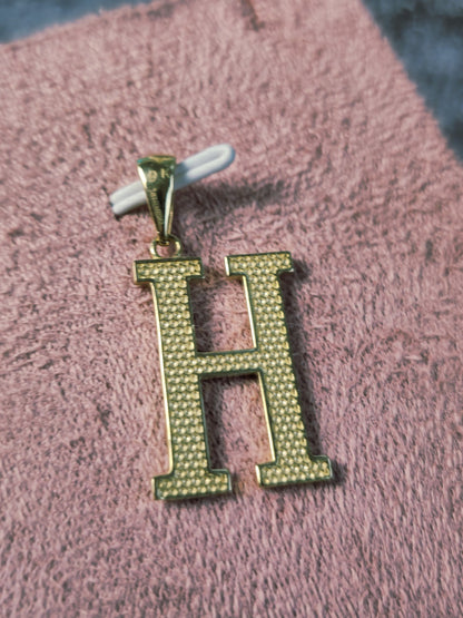 New Solid 9K Yellow Gold Initial Letter H Pendant  Personalised 37mm Hallmarked
