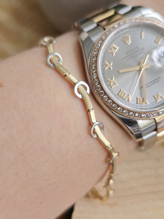 Solid 9ct Yellow/White Gold Fancy BRACELET Snake Wavy Design Circle 7.5inch/19cm