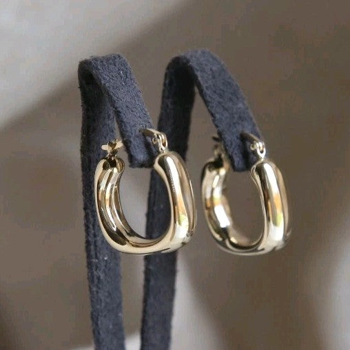 Cute New 9ct Yellow Gold Hoop Square Thick Hoops Earrings Flat 20mm long 375