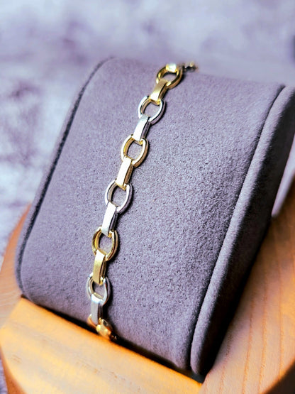 New 9ct Yellow/White Circles Link Gold Bracelet Hallmarked 7.5'' long