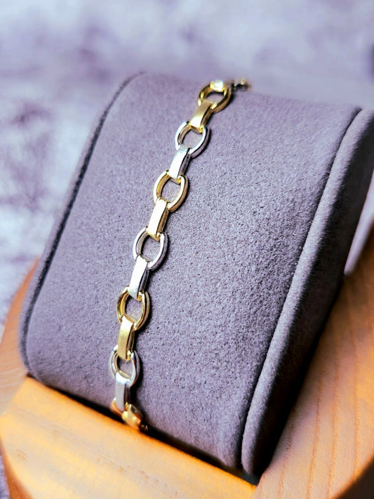 New 9ct Yellow/White Circles Link Gold Bracelet Hallmarked 7.5'' long