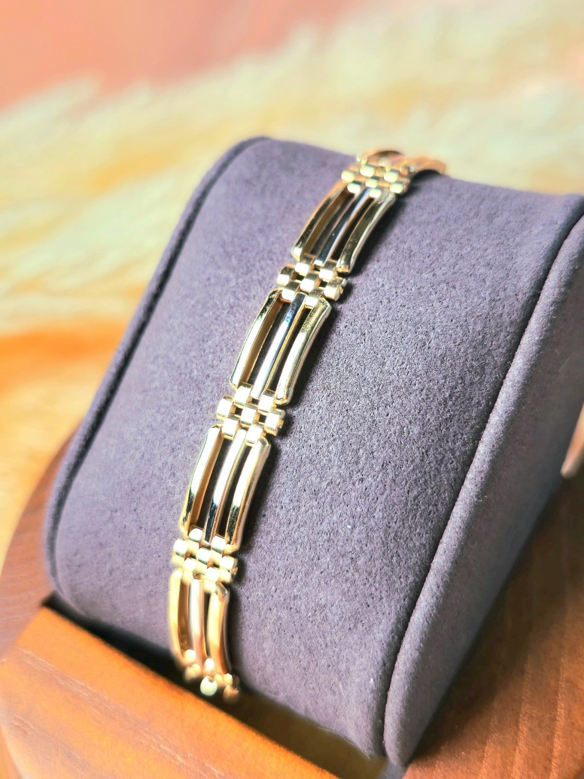 New 9ct Yellow Gold Chunky Three Row Modern Gate Bracelet 7.5'' long solid