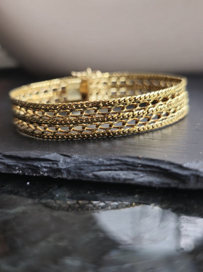 Solid 9ct Yellow Gold Wide Mesh Bracelet Double Link 18cm 14g Unisex Hallmarked 