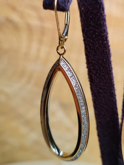 NEW Sparklig OVAL Drop Dangling Earrings 9ct Yellow Gold Leverback Hallmarked