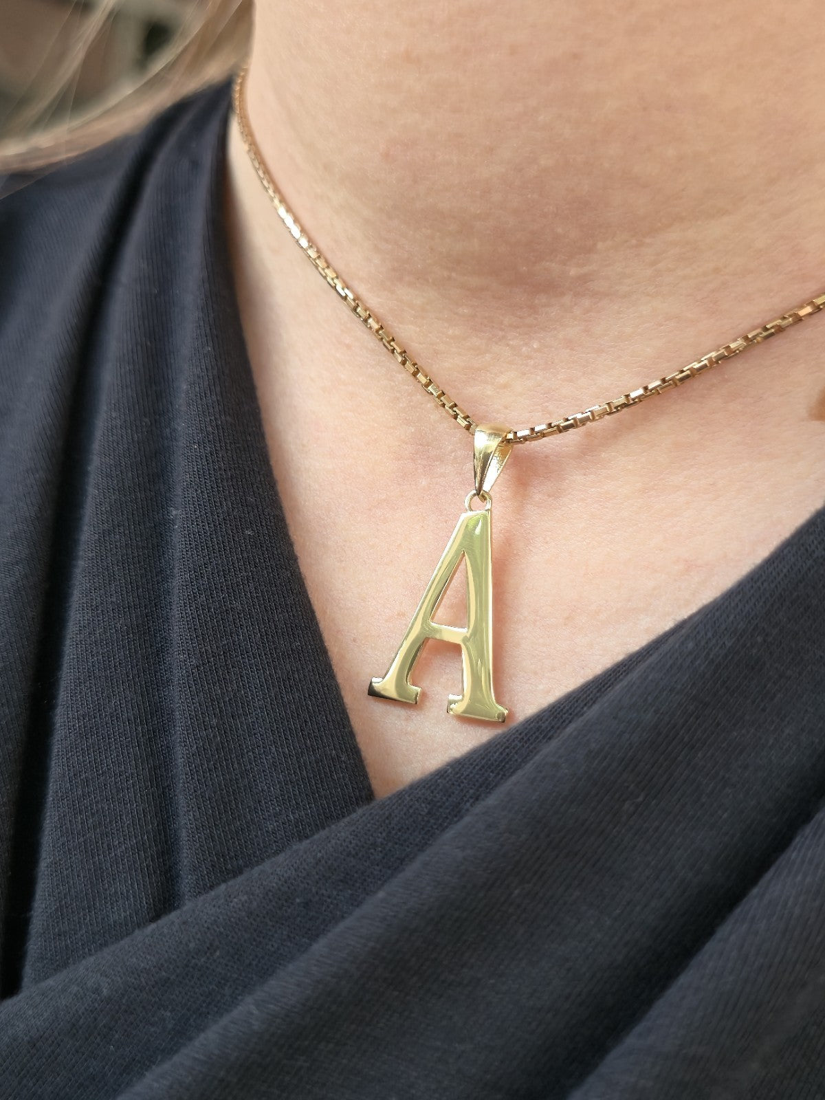 New 9K Yellow Gold Initial A Pendant  Personalised 33mm Long Big Loop Hallmarked