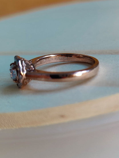Certified 18ct Rose Gold 0.5ct Diamond Cluster Engagement Ring Flower Size J