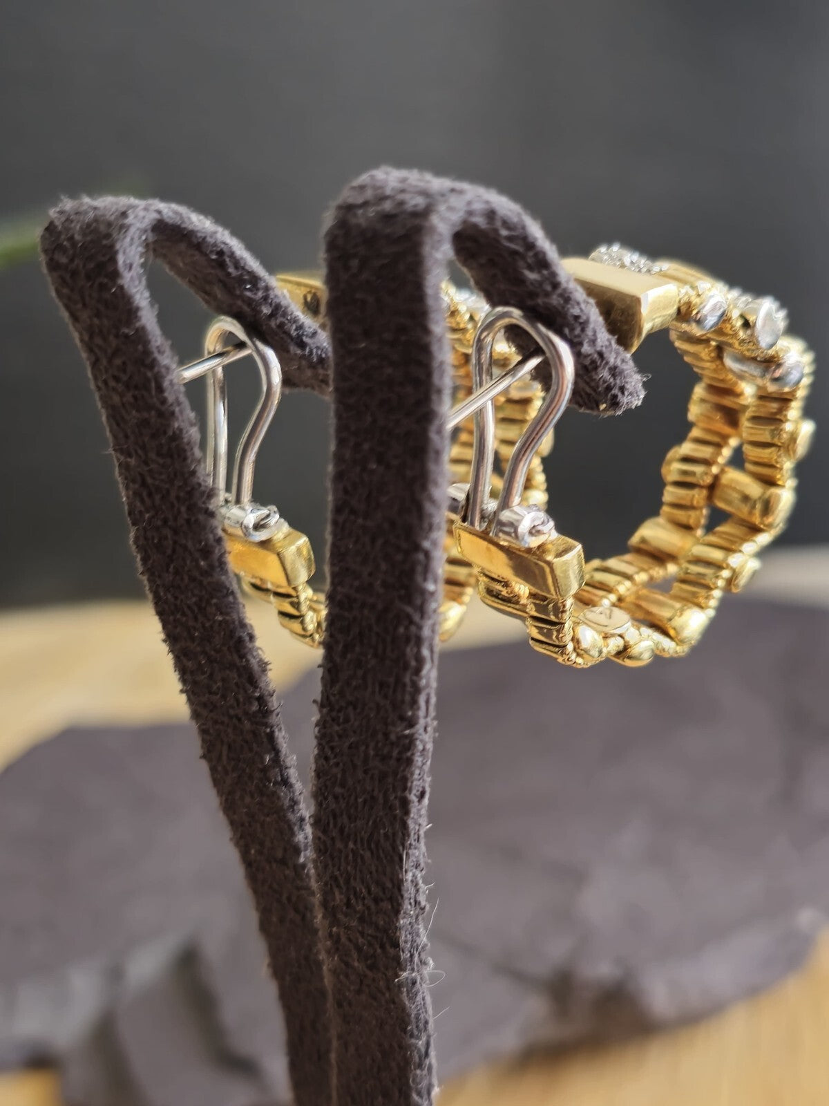 Solid 18k Yellow Gold Diamond Earrings 25mm Heavy Hoops 22 GRAMS Omega Clasp