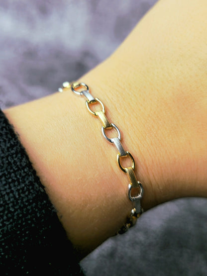 New 9ct Yellow/White Circles Link Gold Bracelet Hallmarked 7.5'' long