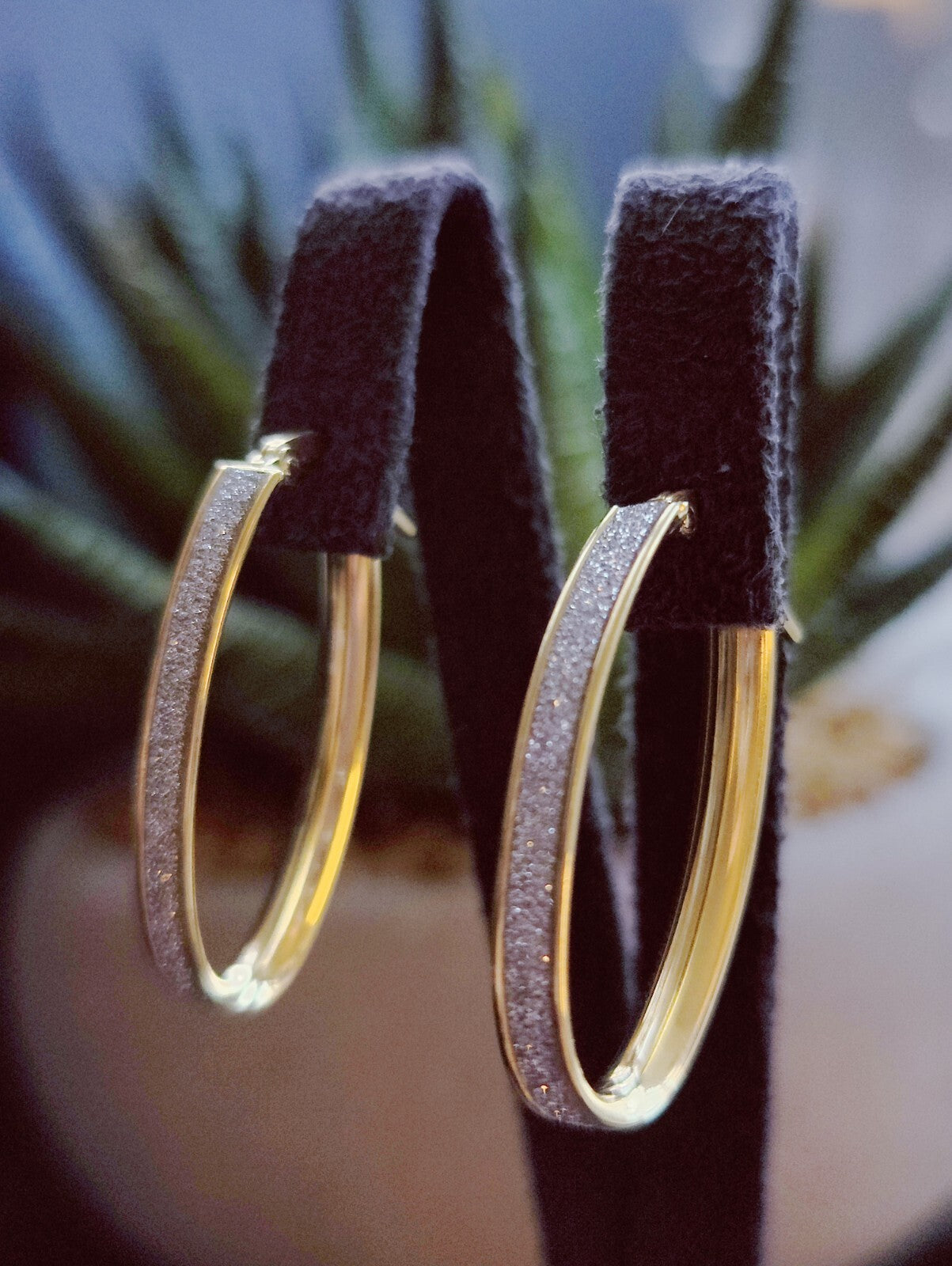 NEW 9ct Solid Yellow/White Gold GLITTERED Earrings Drops Hoops
