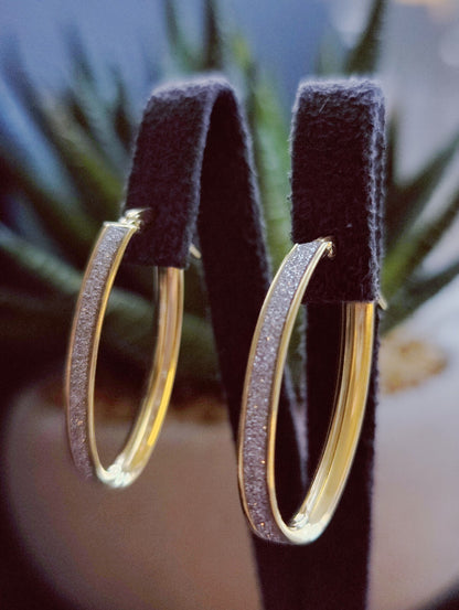 NEW 9ct Solid Yellow/White Gold GLITTERED Earrings Drops Hoops