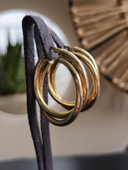 9ct Solid Yellow Gold Twisted Hoop Earrings Creole Double Twist Hoops 30mm 5.3g