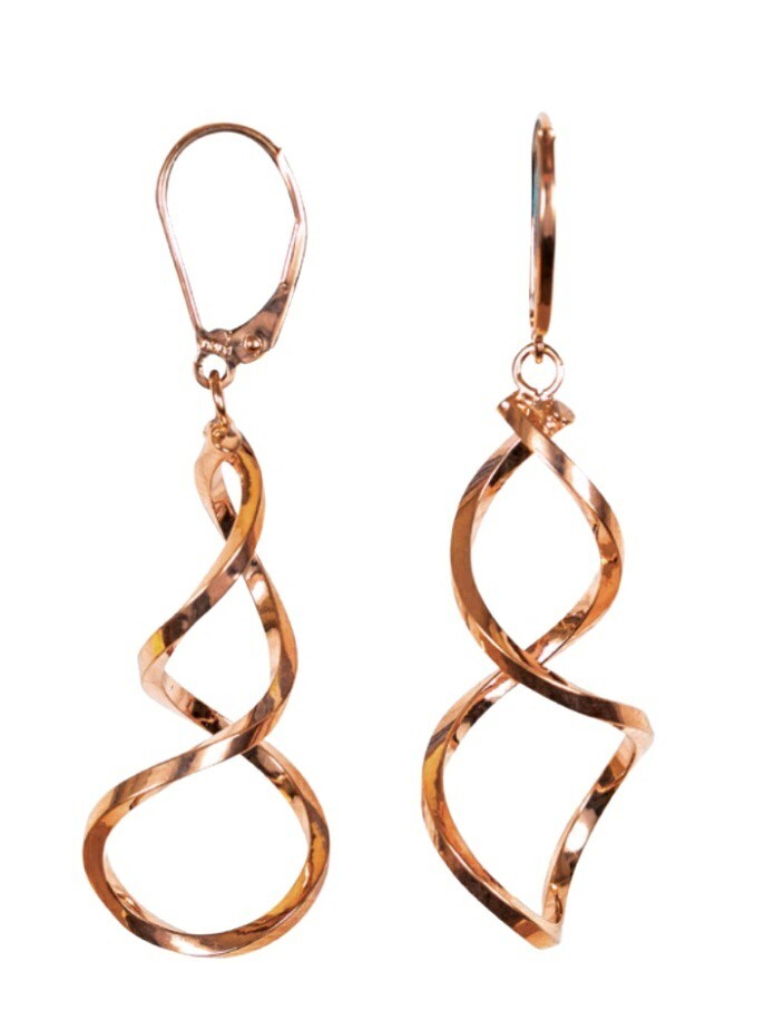 Solid 9ct Rose Gold  Twist Drop Earrings Leverback Clasp Hallmarked 375 Lovely