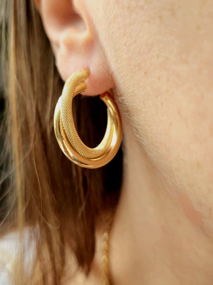 9ct Solid Yellow Gold Twisted Hoop Earrings Creole Hoops 29mm Diamond Cut Patter