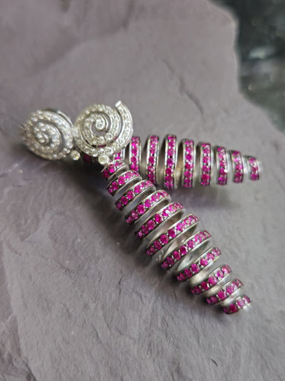 14ct and 16ct White Gold Natural Diamonds and Ruby Dangle Earrings Heavy