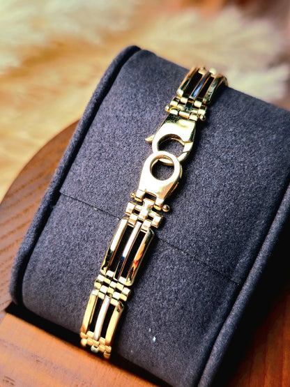 New 9ct Yellow Gold Chunky Three Row Modern Gate Bracelet 7.5'' long solid