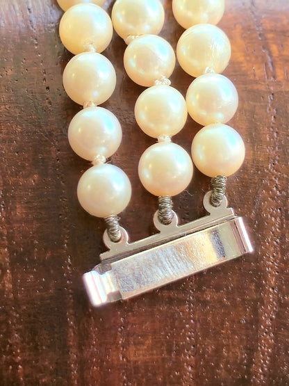 Vintage 14K White Gold and Sapphire Pearl Bracelet 3 Row Triple String 585