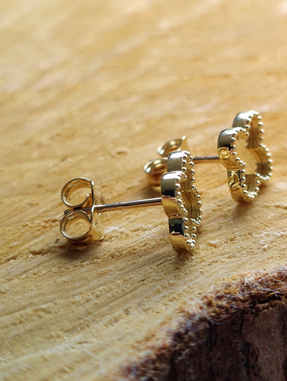 New 9ct Yellow Gold Sleepers Flower Stud Clover Earrings Butterfly Elegant 