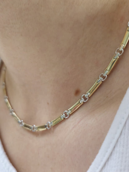 New Solid Fancy 9ct Yellow/White Gold Necklace Collar Chocker Circles/Bars 20g