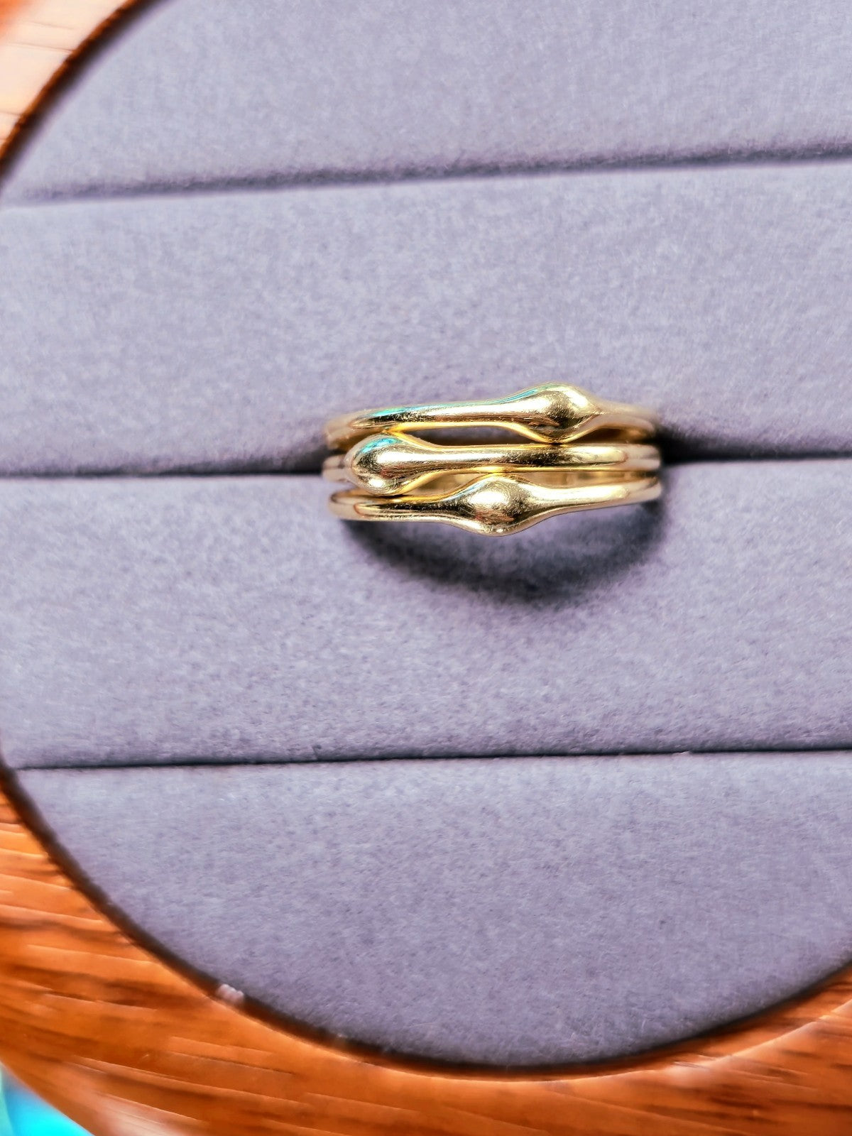 (585) 14ct Yellow Gold Ring Three Raw Band size: P Dress Plain Ring Hallmaked