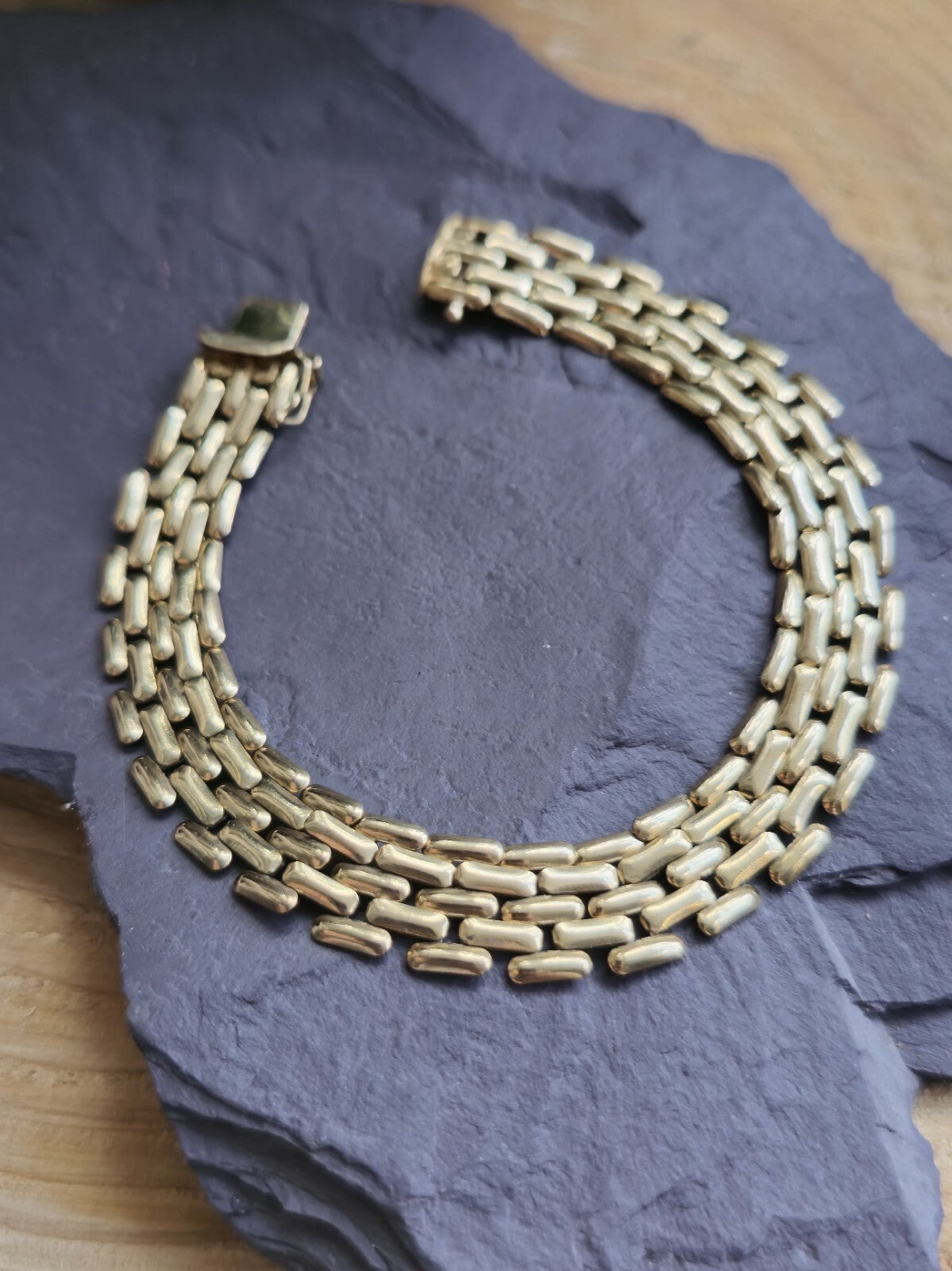 Lovely 9ct Solid Yellow Bold Bracelet Wide Cuff Panthere Vintage 19cm 10,5mm