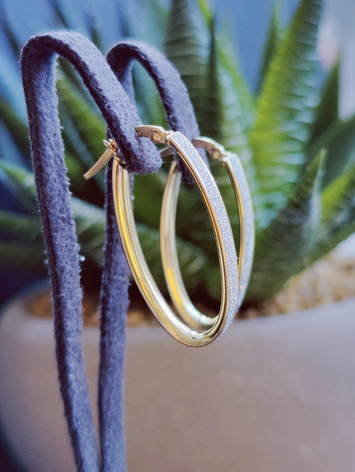 NEW 9ct Solid Yellow/White Gold GLITTERED Earrings Drops Hoops