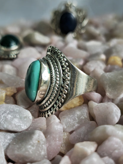 Vintage Like Sterling Silver Dress Cocktail Ring with Cabochon Turquoise size N+