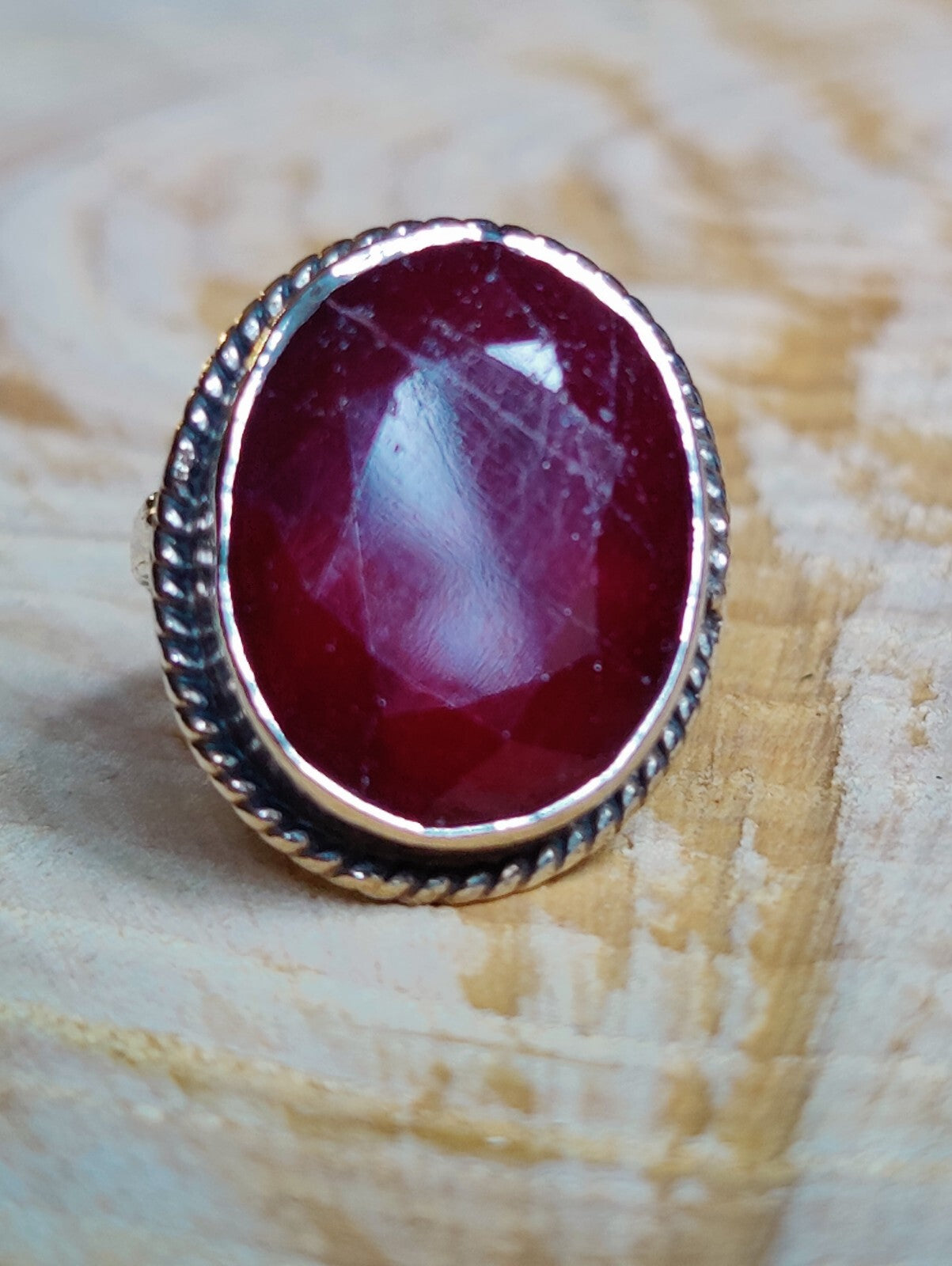 Stunning Vintage Sterling Silver Huge Ruby Ring size P Dress Coctail Statement