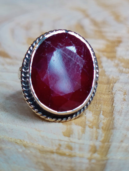 Stunning Vintage Sterling Silver Huge Ruby Ring size P Dress Coctail Statement