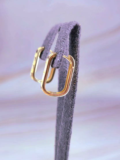 New 9ct Solid Yellow Gold Hoop Earrings Rectangular Hoops 20mm Small Screws