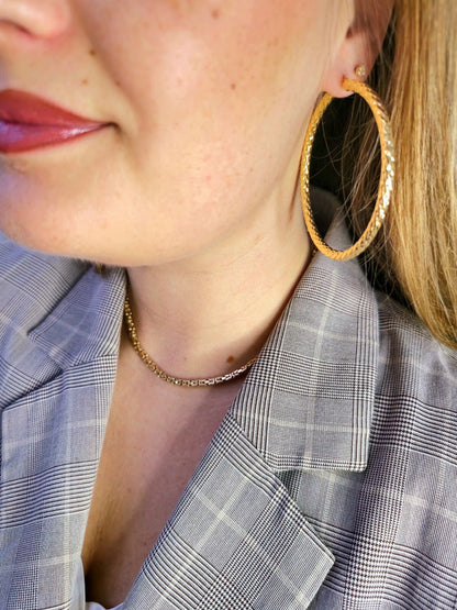 Big 9ct Yellow Gold Twisted Hoop Earrings Twist Hoops 67mm Diamond Cut Pattern
