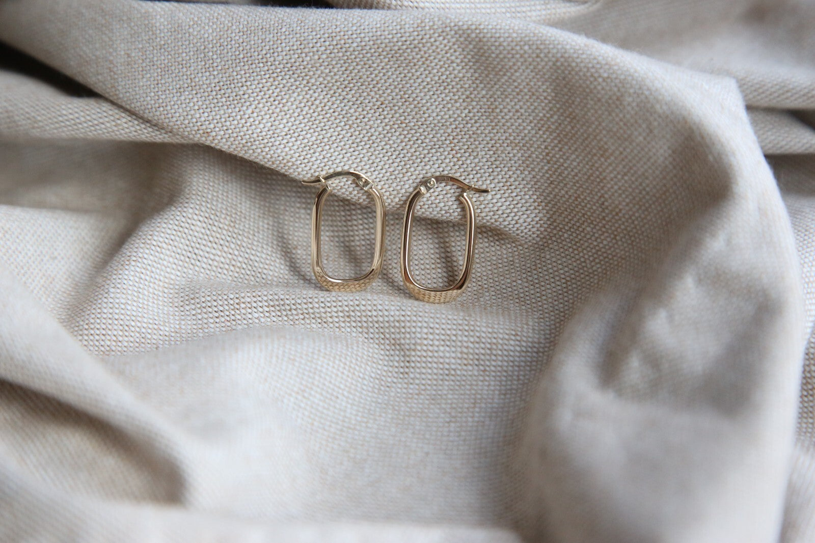 New 9ct Yellow Gold Hoop Square Rectangle Oval Earrings Flat 25mm long 375