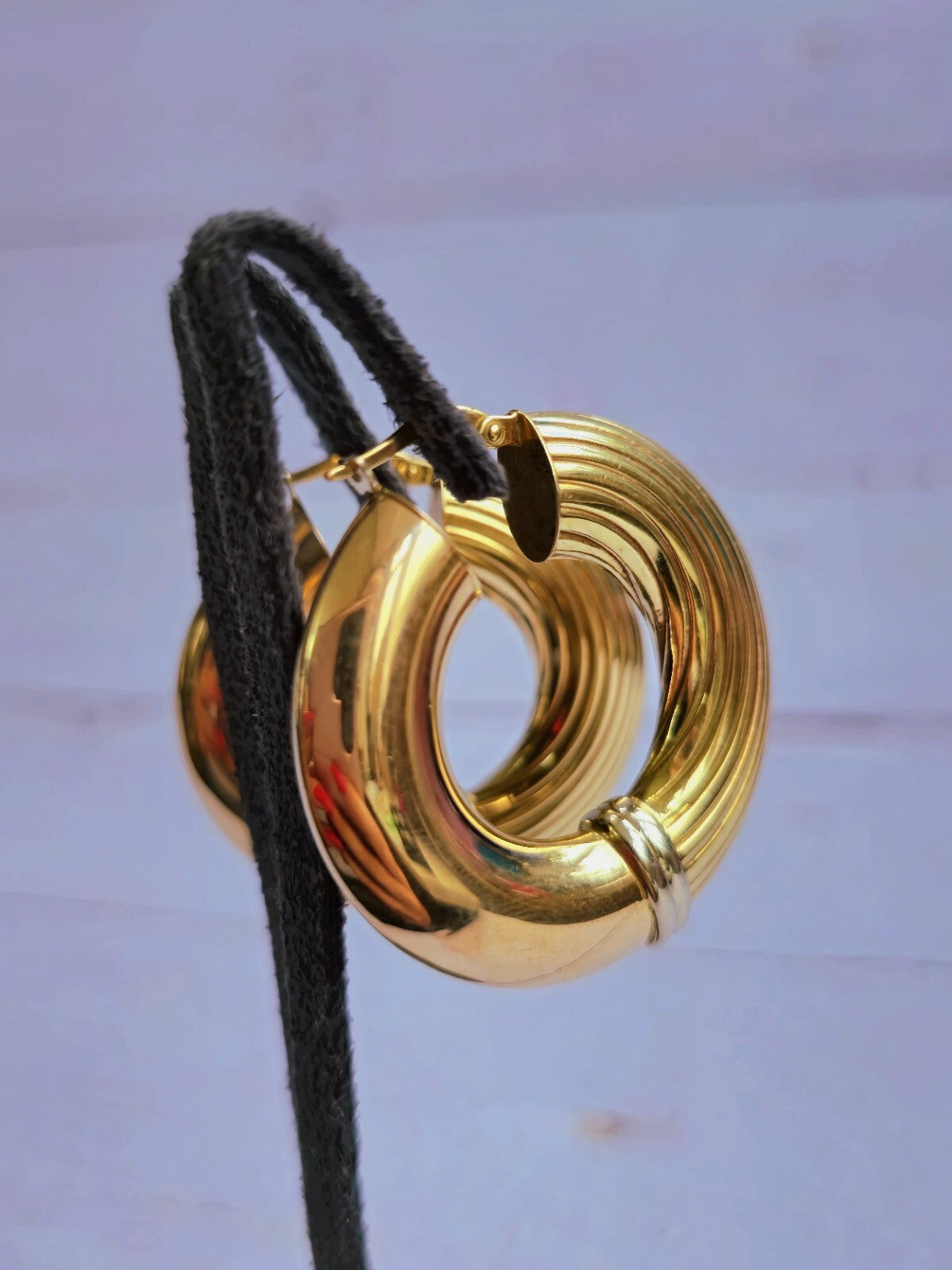 18ct Yellow Gold CHUNKY ROUND CREOLE HOOP EARRINGS Fashion 37mm Hoops Thick